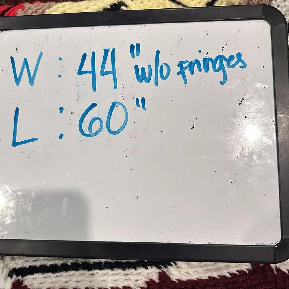 Vtg Crochet Afghan Red Black Brown White Blanket Throw Fringe Southwestern 60x44